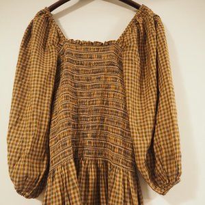 Urban Outfitters Gingham Checkered Puff Sleeve Smocked Mini Dress